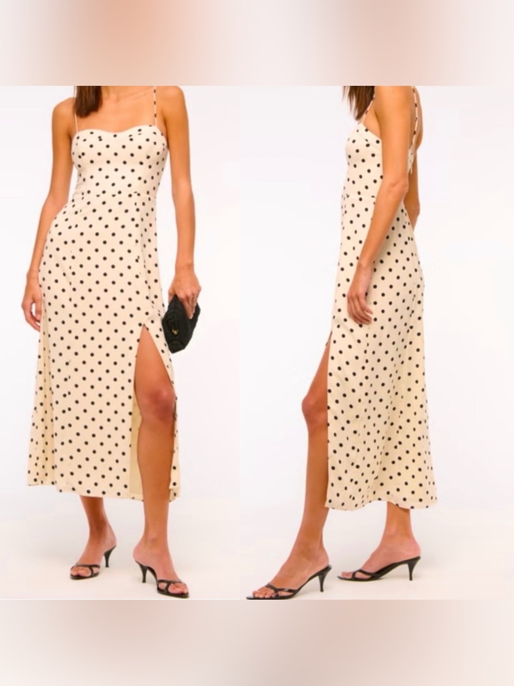 NWT A&F Camille midi dress Polka Dot Cream Slip with Side Slit size MD petite